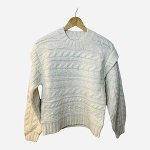 Unsubscribed Cable Mock Neck Sweater Fisherman Small Soft Muslin Ivory Alpaca